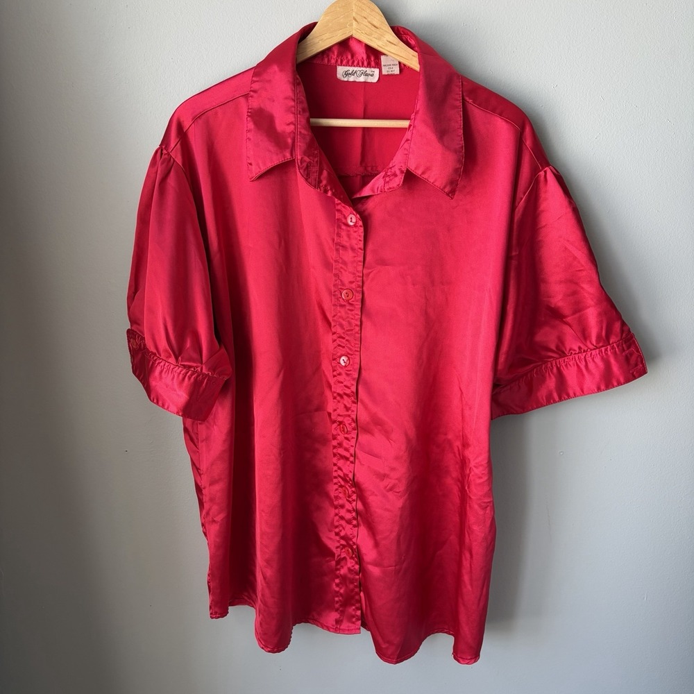 Vintage Gold Flava Womens Top Plus Size 22 Red Button Up Blouse
